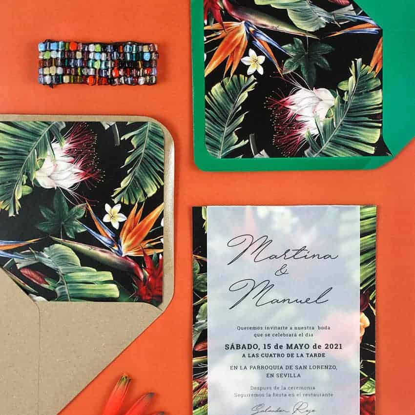 Invitaciones de inspiración tropical y vegetal