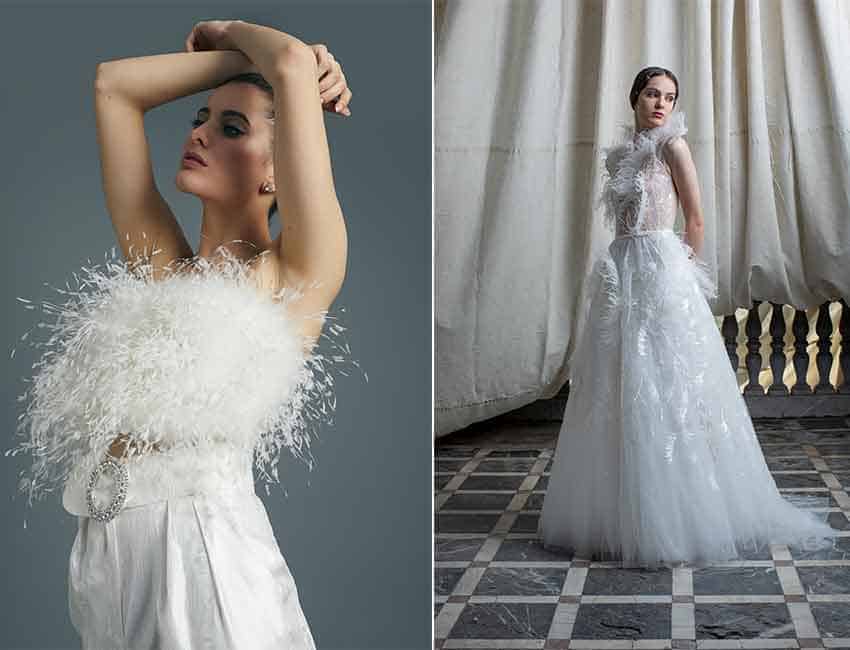 vestidos de novia con plumas