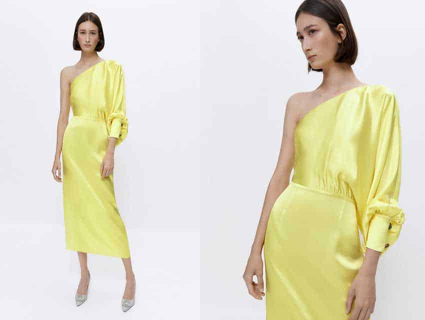 vestido amarillo asimétrico 