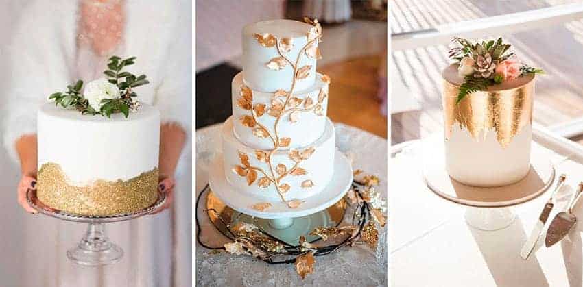 oro en los pasteles de boda