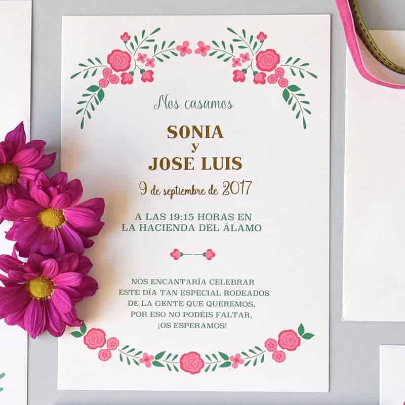 Invitaciones florales para bodas eco-chic
