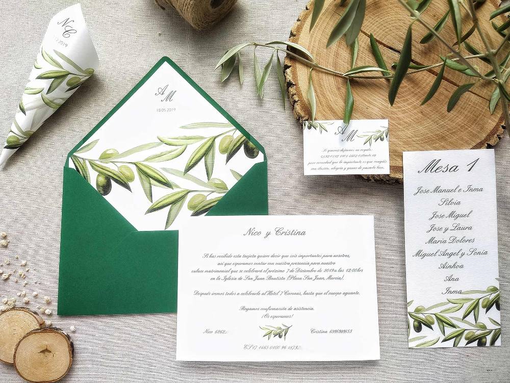 hojas de olivo para bodas invitaciones naturales