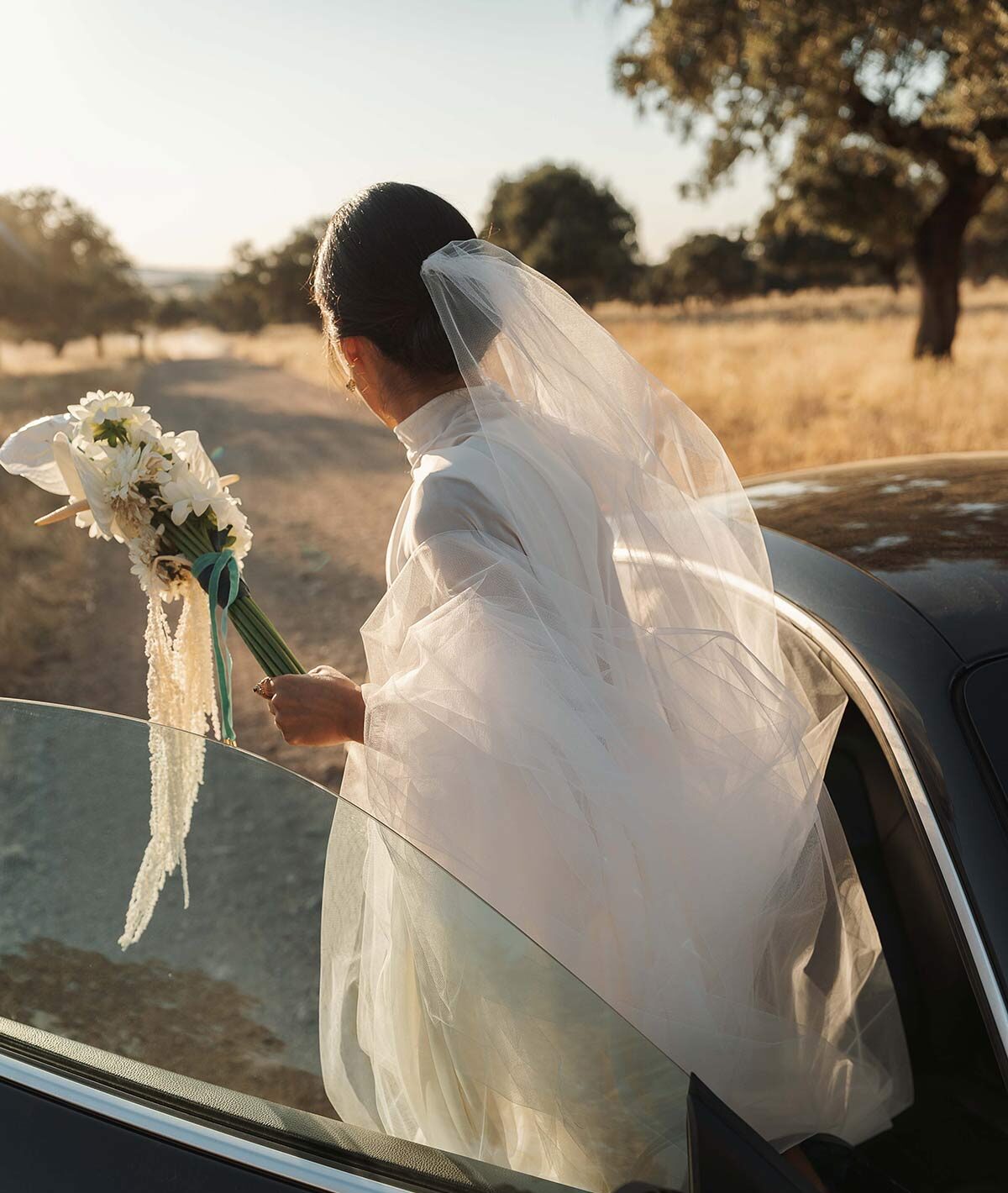 Velo de novia coche de boda